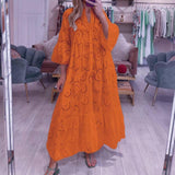 French Style V-neck Bell Sleeve Lace Hollow Out Solid Color-Orange Red-11