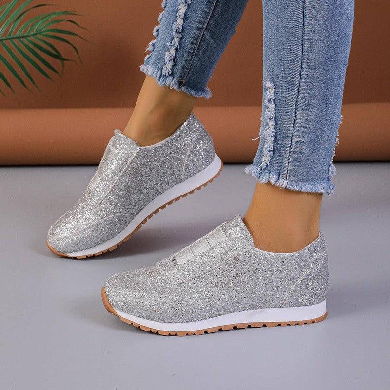 Gold Sliver Sequined Flats New Fashion Casual Round Toe Slip-on Shoes Women Outdoor Casual Walking Running Shoes-5