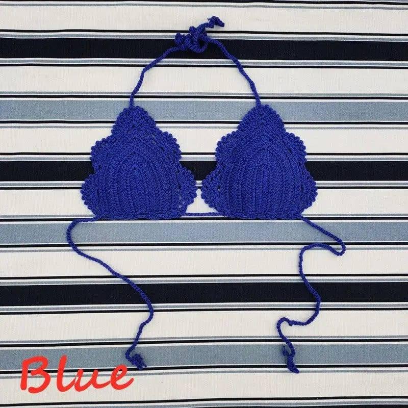 Handmade Crochet Swimsuit Bikini Swimsuit Top-Blue-10