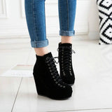 High-heeled Sponge Cake Was Thin Suede Lace-up Martin Boots-7