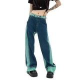 High Waist Loose Straight Contrast Jeans-6