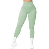 High Waist Seamless Leggings Threaded Knitted Fitness Pants-Light Green-15