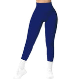 High Waist Seamless Leggings Threaded Knitted Fitness Pants Solid Women's Slimming Sports Yoga Pants Elastic Running Sport Leggings-Dark Blue-19