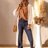 Hollow-out Solid Color Loose Loose Knitted Cardigan Coat-Apricot-1