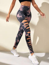 Hollow Tie-dye Yoga Pants High Waist Hip Lift Fitness Pants-Tie Bleaching Powder-12