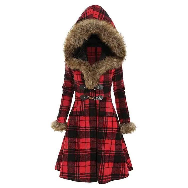 Hooded fur and woolen mid-length coat-4