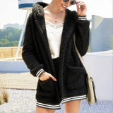 Hooded thick plush coat-Black-7