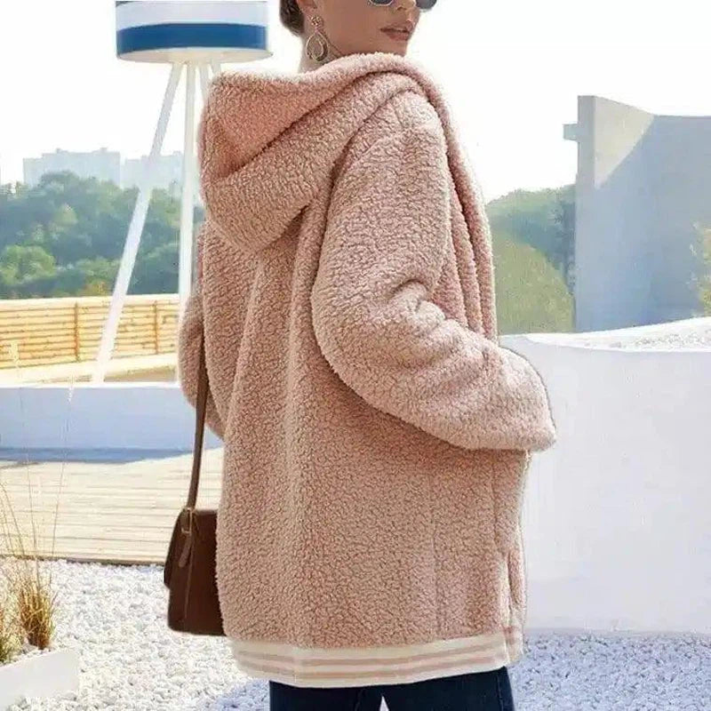 Hooded thick plush coat-Pink-2