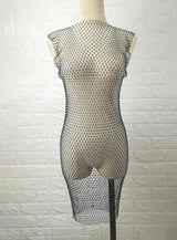 Hot Diamond Shiny Swimsuit Hand-woven Fishing Net-White-11