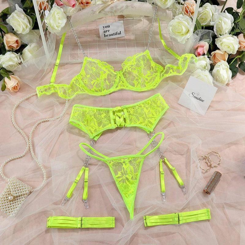 Ins Embroidery Hanging Chain Garter Socks Hollow Cross-Fluorescent yellow-9