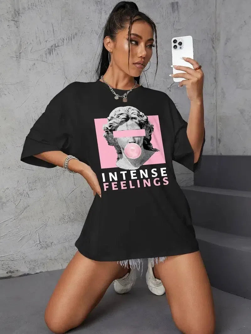 INTENSE FEELINGS Street Hip Hop Female T-Shirts Loose-4