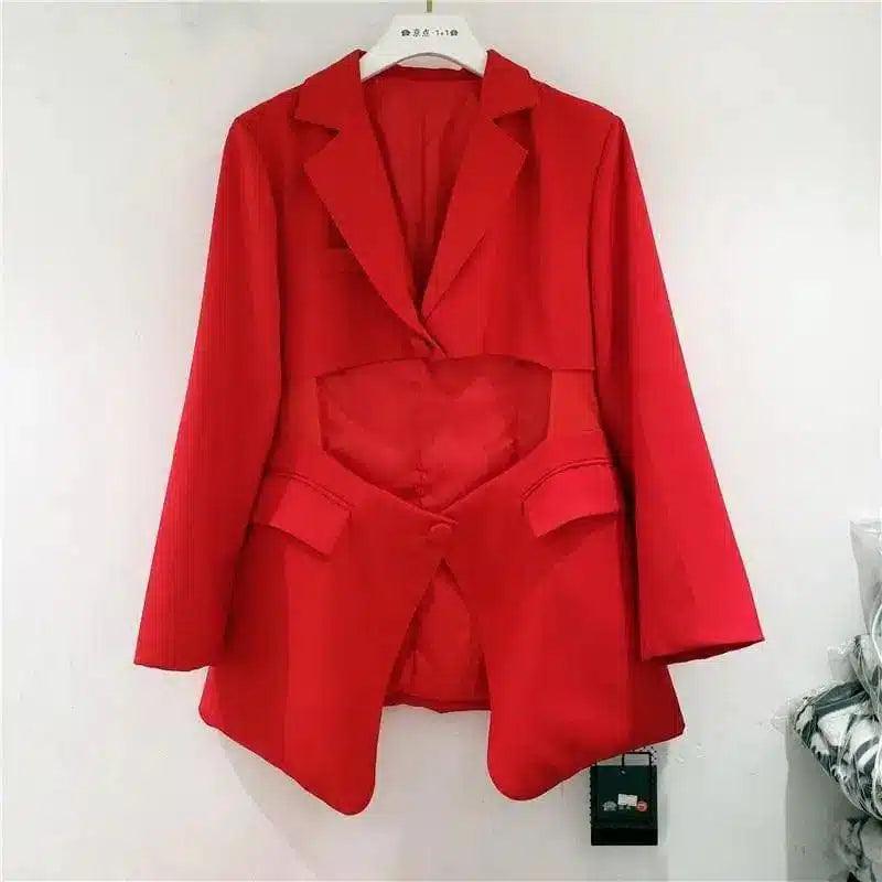 Irregular suit with waist-Red-5