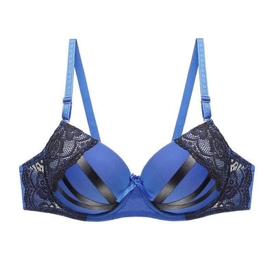 Julexy Push Up Women Bras Sexy Lace Underwear B C Cup-Blue-8