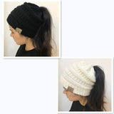 Knitted Ponytail Hat, Women's Wool Hat Fashion-BlackWhite-30