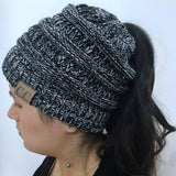 Knitted Ponytail Hat, Women's Wool Hat Fashion-BlackFlower-8