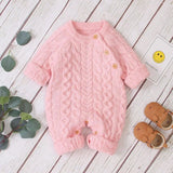 Knitted solid color baby jumpsuit-Pink-5