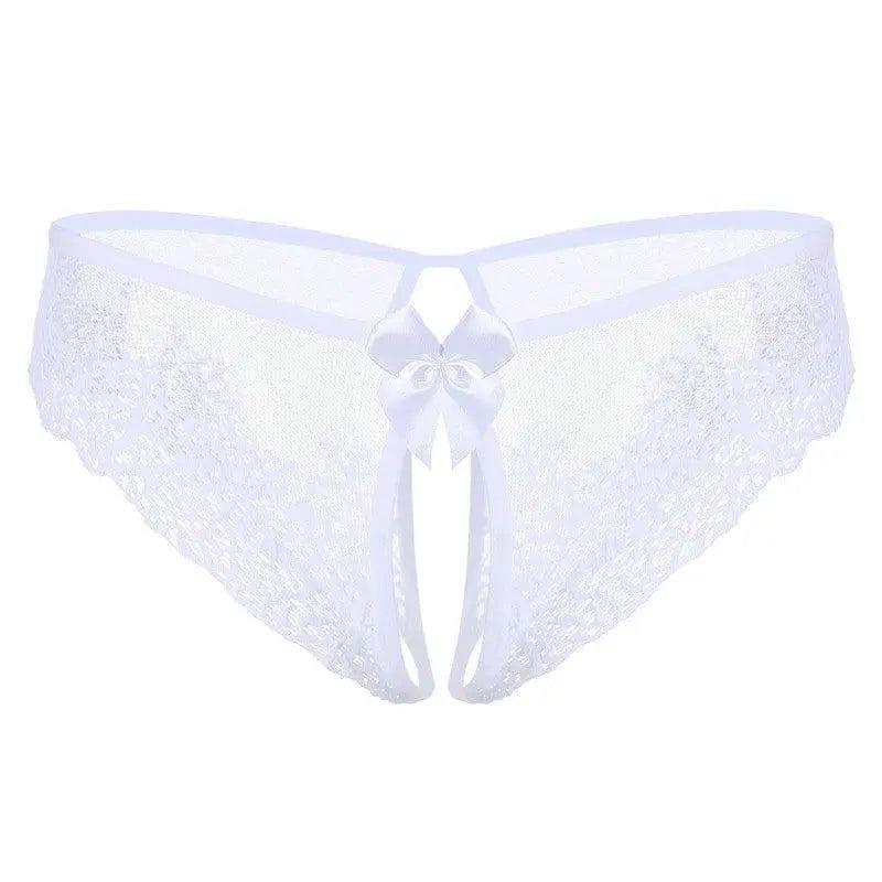 Lace Bow Sexy Non-take-off Thong Sexy Lingerie-White-7