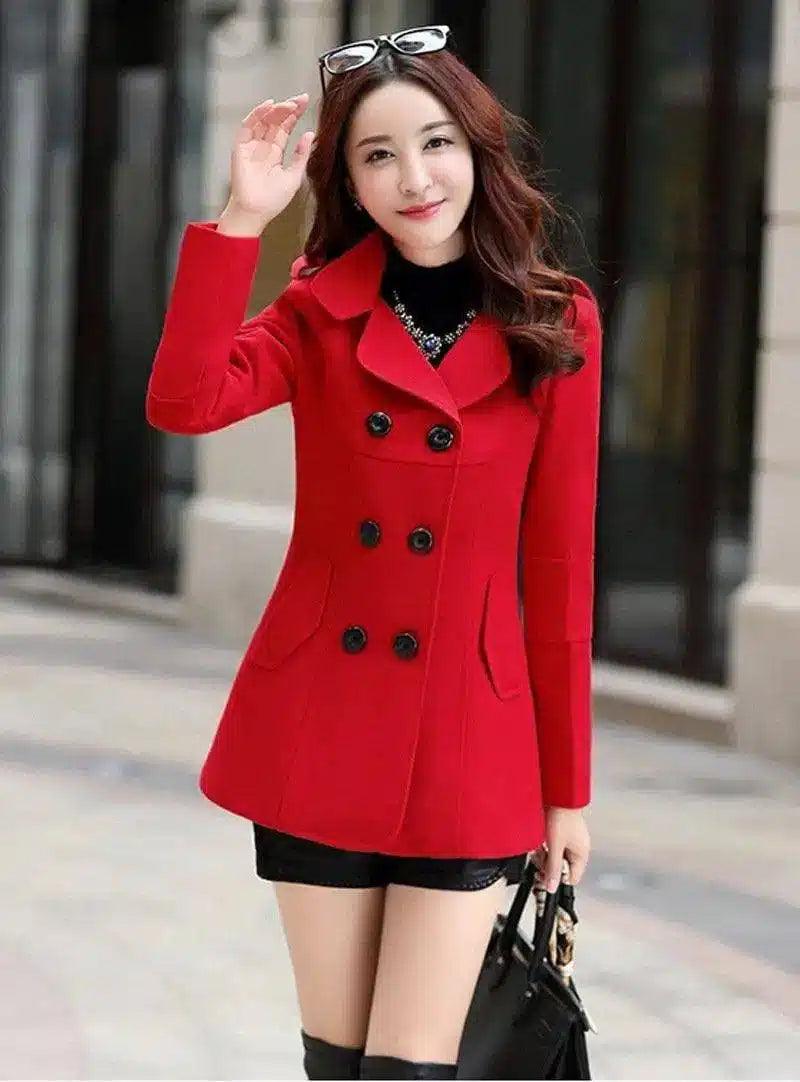 Ladies Autumn Casual Woolen Coat-Red-8