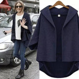 Ladies Fashion Woolen Three-quarter Sleeve Jacket-Navy Blue-1