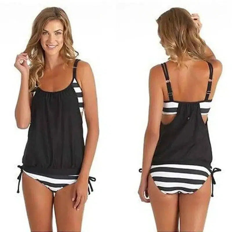 Ladies Popular Casual Striped One-piece Bikini-1