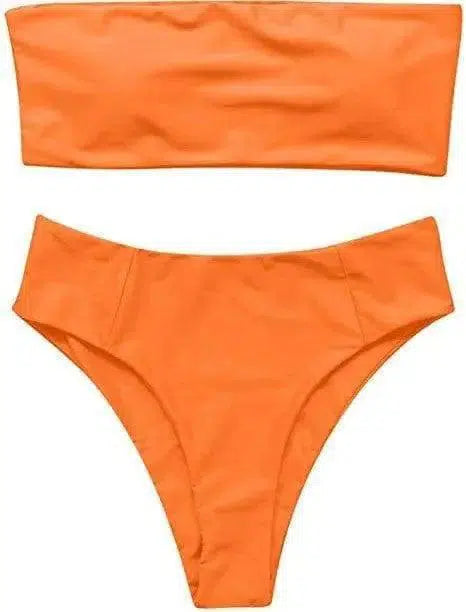 Ladies Printed Bikini Swimsuit Split Swimsuit Set-Orange-3