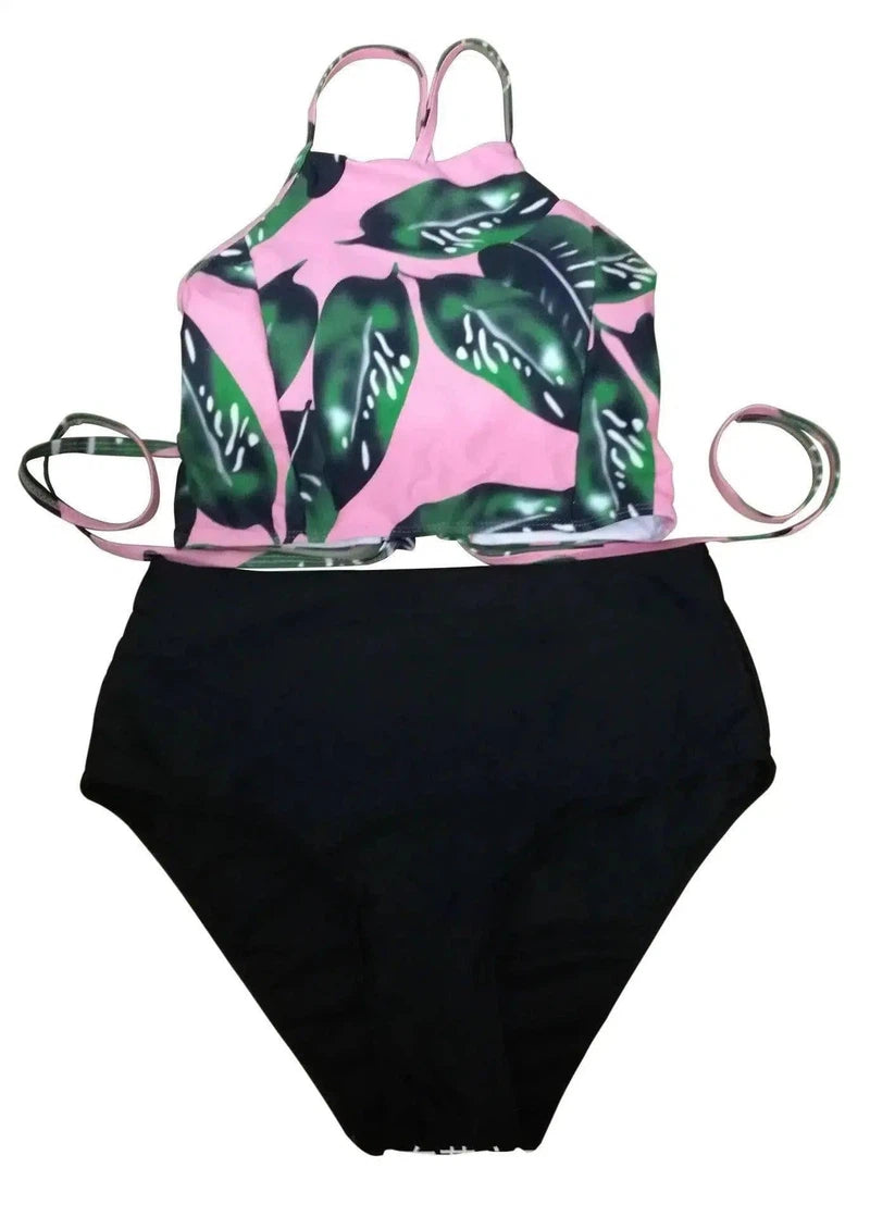 ladies split wave stripe swimsuit two piece size wear-S-7