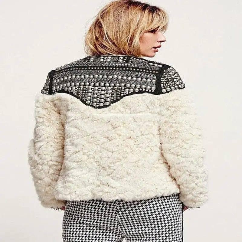 Lamb Wool Beaded Fur Short Coat Thickened Cashmere-5