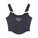 Letter Embroidery Small Suspender Vest Women Slim Short-Grey-6