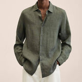 Long Sleeve Lapel Shirt Men's Loose Button Cardigan Sshirt-Army Green-8