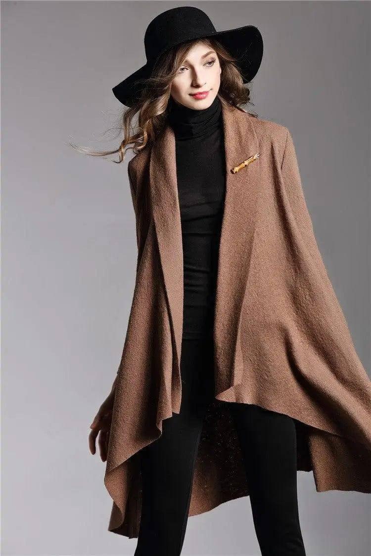 Long-Sleeved Cloak Long Woolen Coat-7