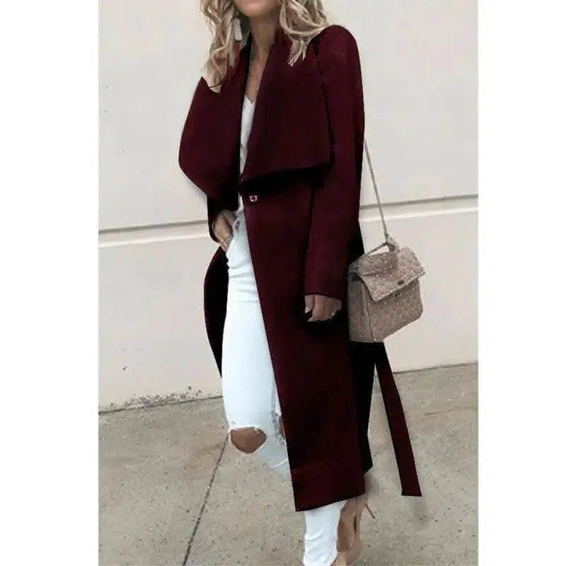 Loose Autumn And Winter Long-Sleeved Woolen Coat For-Red-5