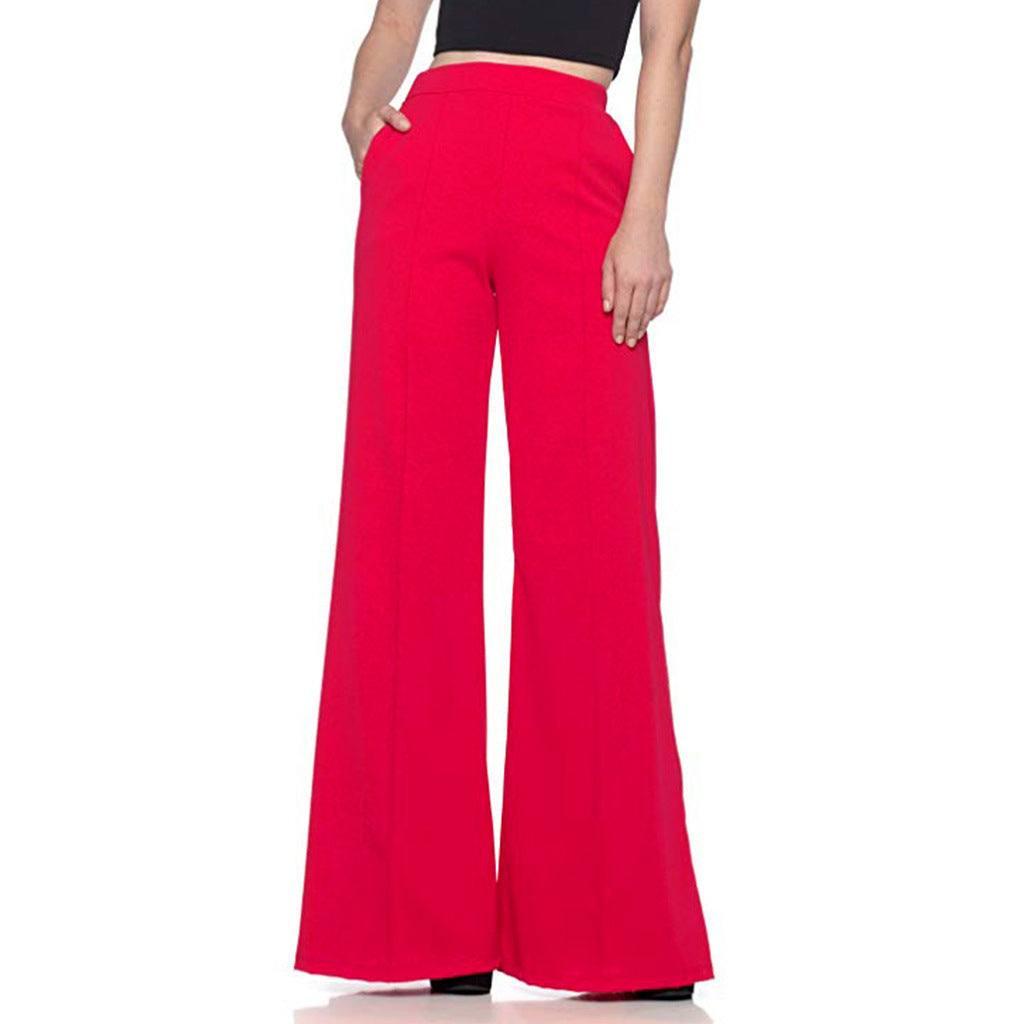 Loose Casual Trousers Women's Flared Pants-Watermelon Red-5