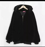 Loose padded faux rabbit fur coat-Black-5