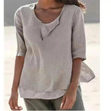 LOVEMI - Lovemi - All-match Women's Mid-sleeve V-neck Solid Color