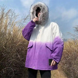 Big fur collar gradient coat-Purple-2