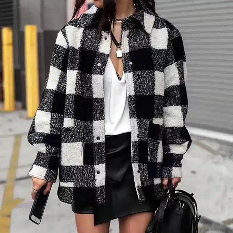 LOVEMI - Lovemi - Black and white checkered shirt coat