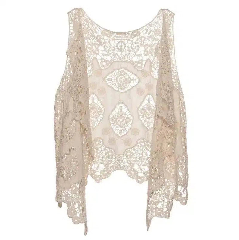 Bohemian crochet lace cardigan-Beige-2