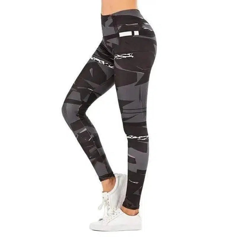 Brand Women Legging Leaf Printing Fitness Leggins Yoga-Black-1