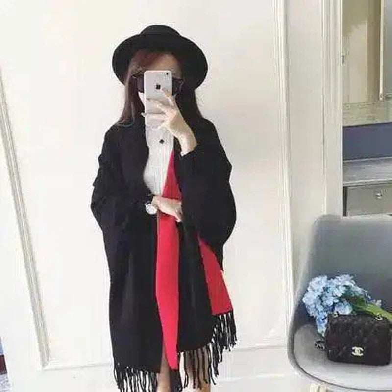 Elegant Women's Fringed Poncho Cape-9