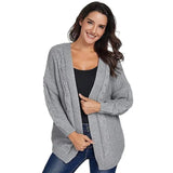 Cardigan Bat Long Sleeve Ribbed Knit Plus Size Cardigan-Grey-3