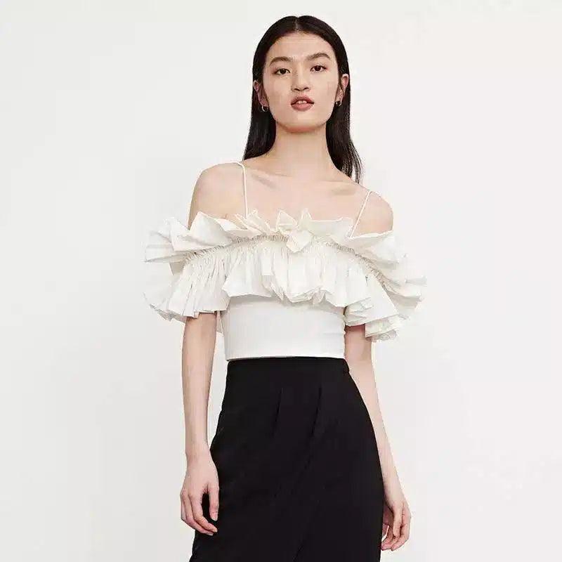 Off-Shoulder Ruffle Trim Women's Blouse-1