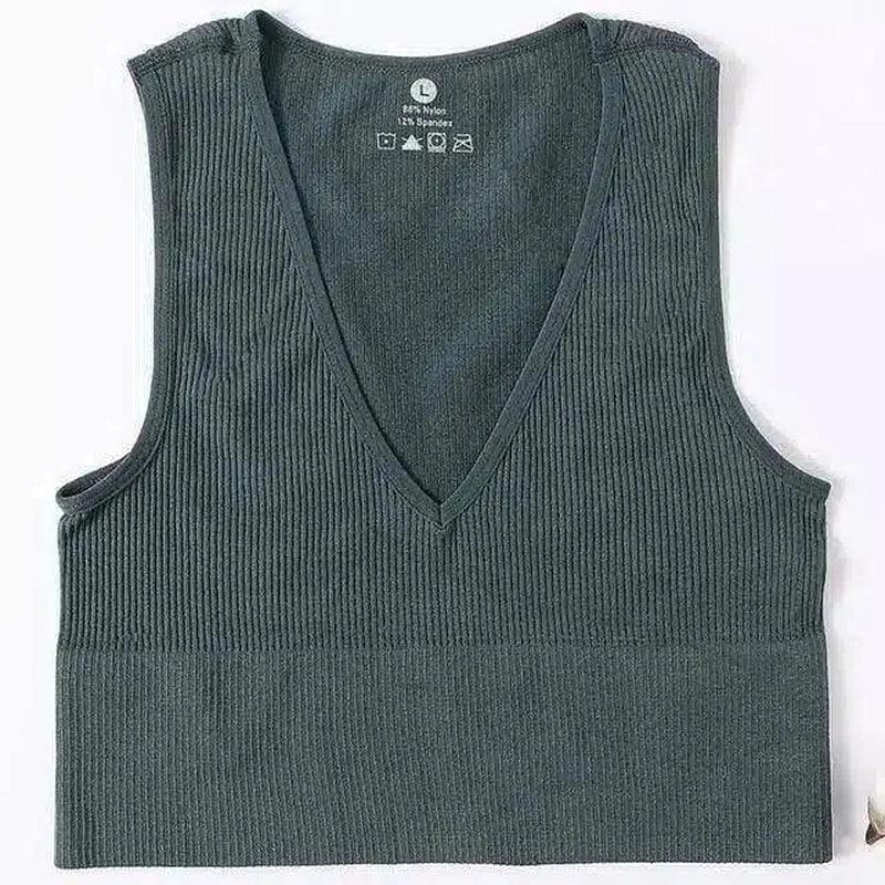 Women's Knit Sleeveless V-Neck Sweater Vest-Green-5