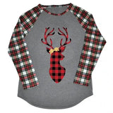 Reindeer Graphic Long Sleeve Casual Top-Grey-2