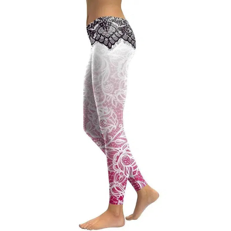 Digital print leggings Fashion leg stretch tight leggings-Pink-1