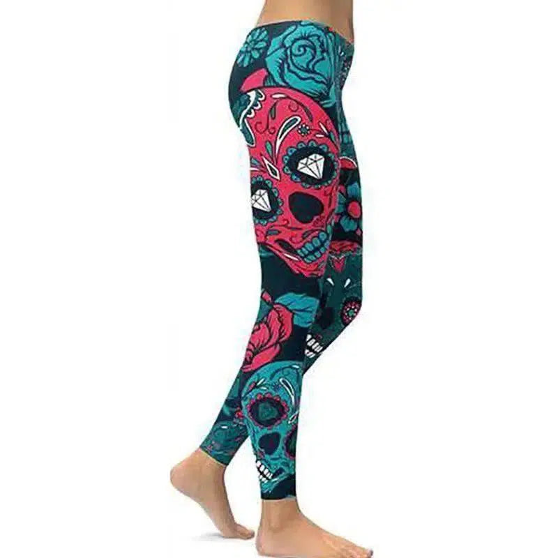 Digital print leggings Fashion leg stretch tight leggings-F Blue-11