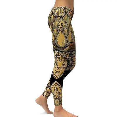 Digital print leggings Fashion leg stretch tight leggings-D Yellow-9