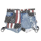 Distressed US Flag Denim Shorts-Blue-7