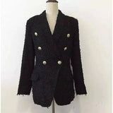 Double-Breasted Textured Blazer with Gold Buttons-black-1