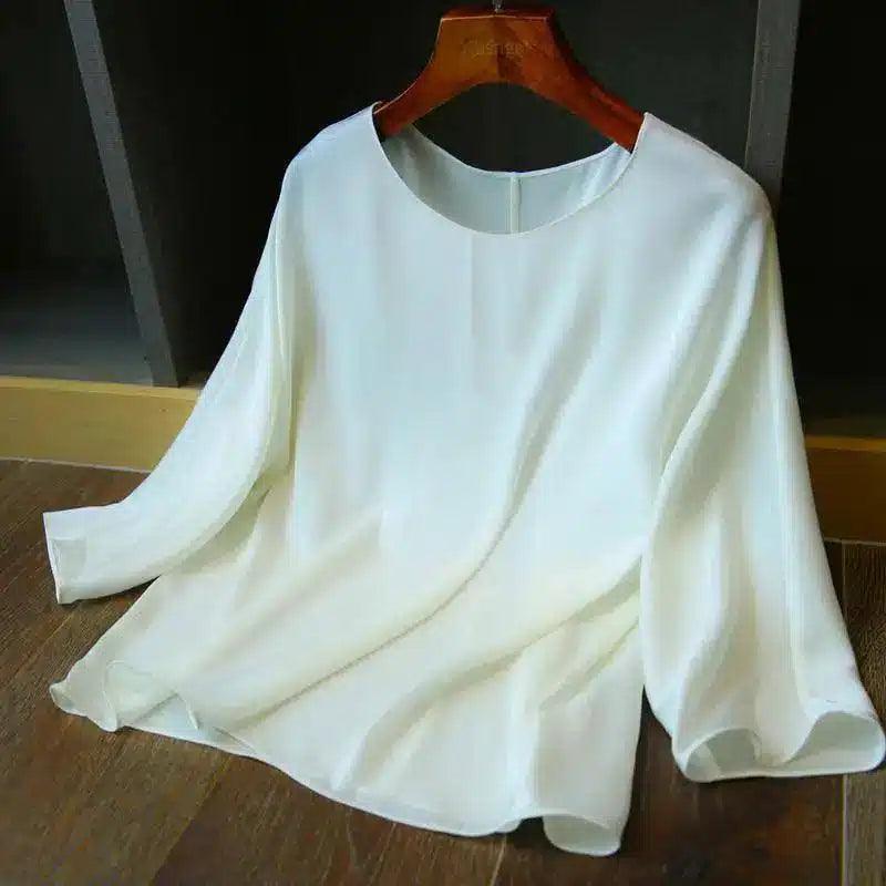 Elegant Women's 3/4 Sleeve Blouse-White-2