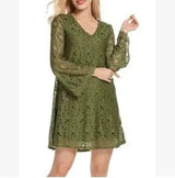 Elegant lace dress summer V-neck large size dress-green-12